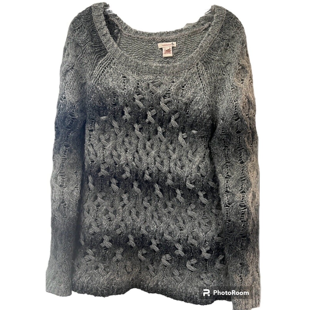 Sundance Gray Cropped Scoop Neck Cable Knit Sweater